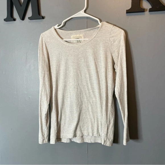 L.L.Bean white and gray stripe long sleeve tee with corduroy elbow pads size xs - Picture 1 of 9
